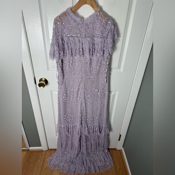 Mac Duggal Purple Embellished Cap Sleeve Ruffle Tiered Gown 14 - Picture 2 of 8